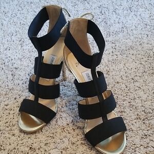 Jimmy Choo Elegant Black and Gold Women's Heels,size 38
